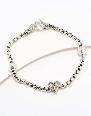 NEW! JAI Sterling Silver Symbols of Love Box Chain Bracelet!